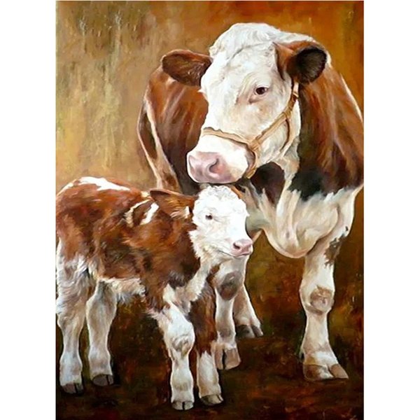 Timanttimaalaus lehmät, Kuvan koko noin 20 x 30 cm, sisältää helmet, alustan ja ottimen