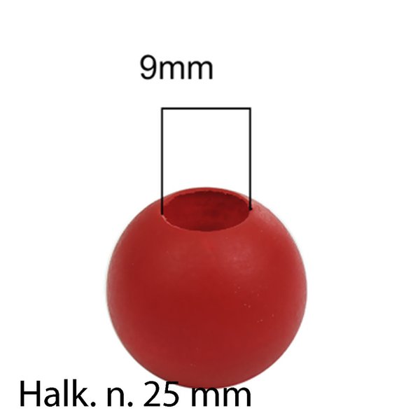 Puuhelmi, punainen, halk. n. 25mm, iso reikä n. 9 mm,  20kpl/pss