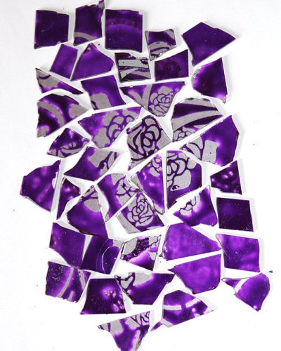 Lasimosaiikki ruusu, palasia, 100g, paksuus 2mm, violetti, kuvio kiiltävä  hopea