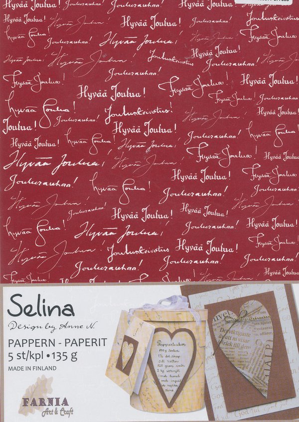 Selina Hyvää Joulua paperi, punainen , A4, 135g, 5 arkkia/paketti