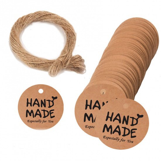 Handmade especially for you pahvimerkki. Merkin halk. 3 cm, paketissa n. 100 kpl