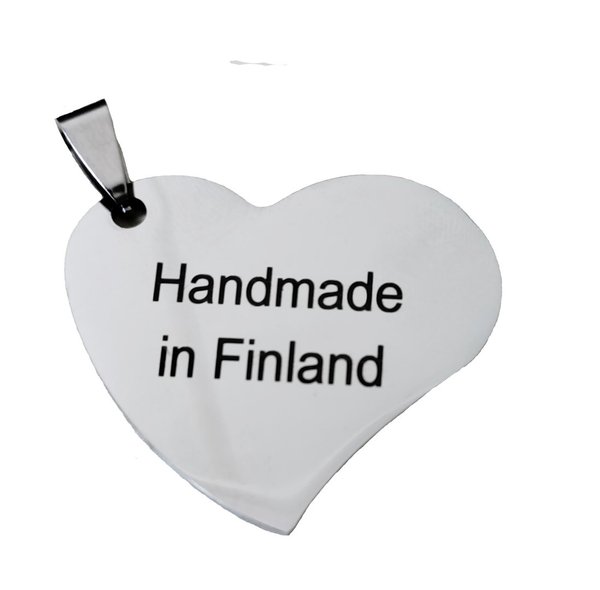 Handmade in Finland, ruostumatonta terästä, sydän n. 35 x 35 mm