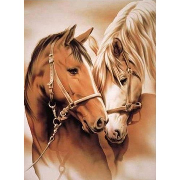 Timanttimaalaus hevoset, Kuvan koko noin 20 x 30 cm, sisältää helmet, alustan ja ottimen