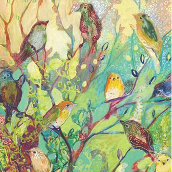 Timanttimaalaus vihreät linnut, Kuvan koko noin 40 x 30 cm, sisältää helmet, alustan ja ottimen