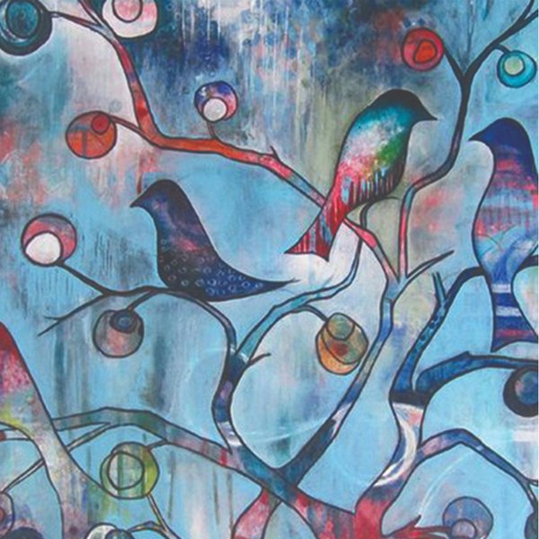 Timanttimaalaus siniset linnut, Kuvan koko noin 40 x 30 cm, sisältää helmet, alustan ja ottimen