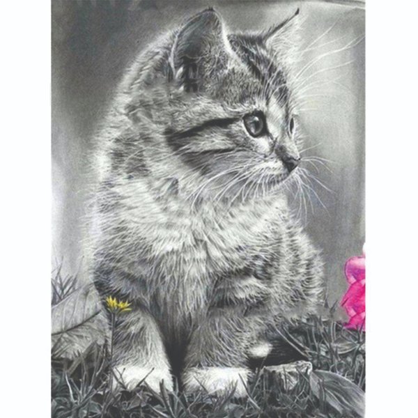 Timanttimaalaus kissanpentu, Kuvan koko noin 40 x 30 cm, sisältää helmet, alustan ja ottimen