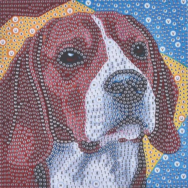 Timanttimaalaus koira, Kuvan koko noin 15 x 15 cm, sisältää kehykset helmet, alustan ja otti