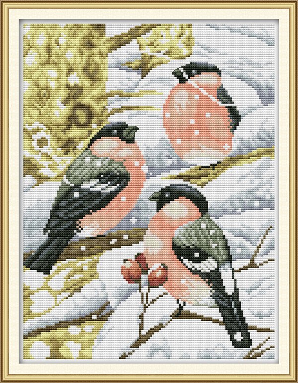 Ristipistopakkaus, talvinen linnut, 28 x 35 cm