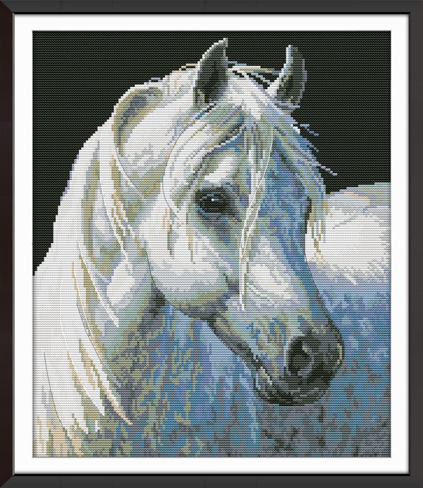 Ristipistopakkaus, valkoinen hevonen,  35 x 41 cm