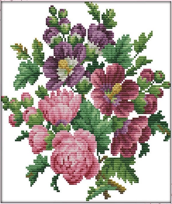 Ristipistopakkaus, kukkia  ,  28 x 28 cm