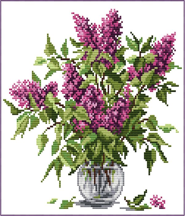 Ristipistopakkaus, kukkia vaasissa  ,  29 x 29 cm