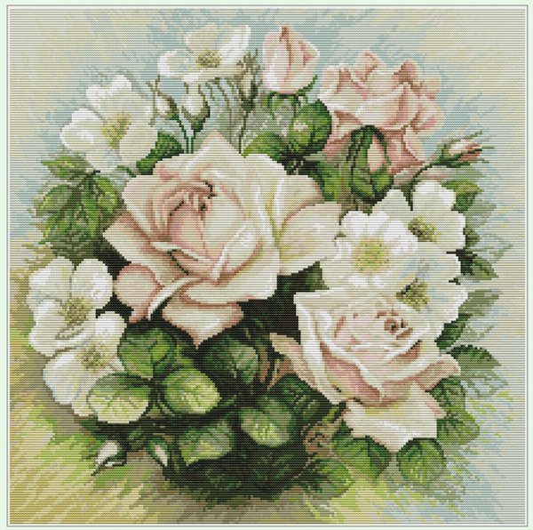 Ristipistopakkaus, ruusukimppu,  47 x 47 cm