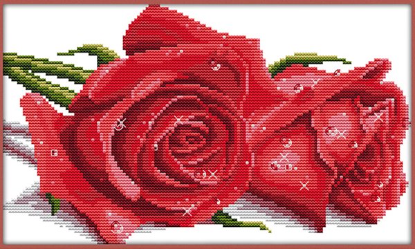 Ristipistopakkaus, punaisia ruusuja, 42 x 25 cm