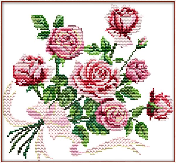 Ristipistopakkaus, ruusukimppu, 37 x 37 cm