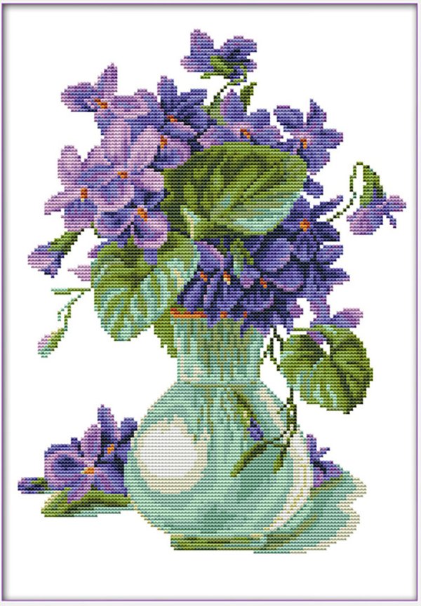 Ristipistopakkaus, violet vase, 39 x 52 cm