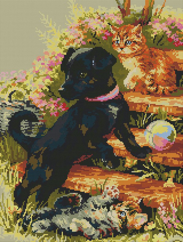 Ristipistopakkaus,  kissa ja koira, 36 x 46 cm
