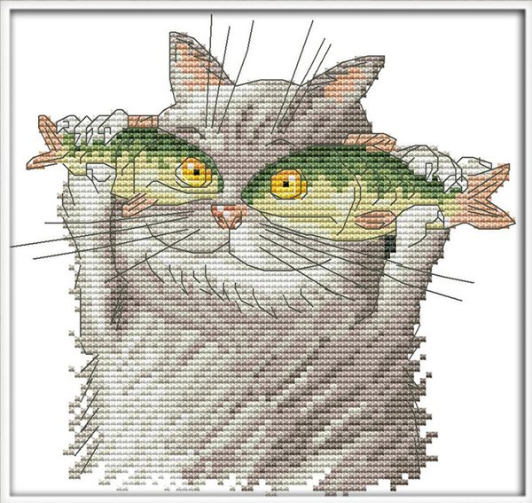 Ristipistopakkaus, kissa joka rakastaa kalaa 26 x 25 cm