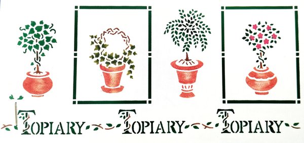Muovinen maalaussabloona Topiary,  Sabloonan koko 45 x 20,5 cm