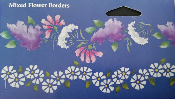 Muovinen maalaussabloona Mixed flower borders,  Sabloonan koko 45 x 20,5 cm