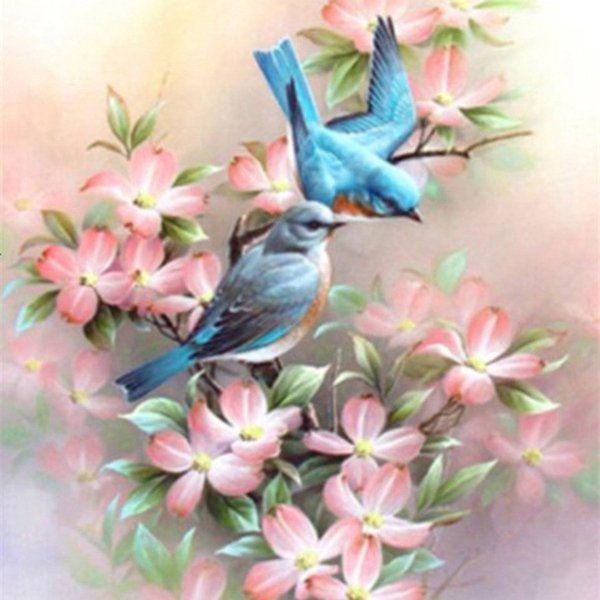Timanttimaalaus lintuja, Kuvan koko noin 30 x 40 cm, sisältää helmet, alustan ja ottimen
